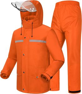 Imperméable et pantalon unisexe jaunes en PVC, ensemble de pluie en PVC/polyester avec bandes réfléchissantes - Product Image 1