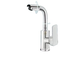Robinet de lavabo de salle de bain moderne à poignée unique chromé, à poser sur le plan, avec bec rotatif et installation monotrou