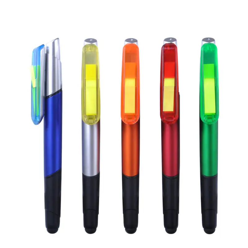 Becol Promotie 4 In 1 Multifunctionele Pen Plastic Stylus Pen Multicolor Balpen Met Markeerstift En Stickers