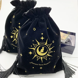 Pochette cadeau en velours à cordon de serrage avec pompon, noir fumé, double couche, pour cartes de tarot - Product Image 1
