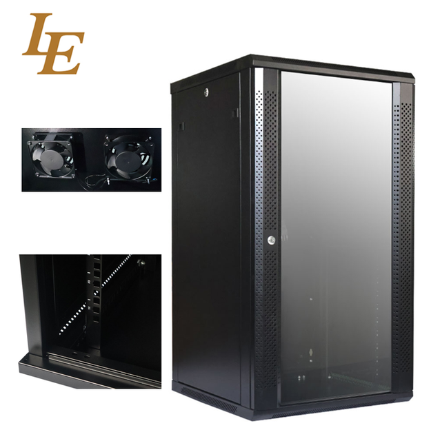 Vented Perforated Door Frame 22U Wall Mount Network Cabinet Tempered Glass 19 Inch SPCC Cold Rolled Steel Server Rack