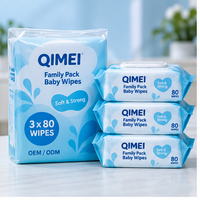 Lingettes humides pour bébé, pack familial personnalisé, 3 paquets de 80 lingettes, couvercle à clapet, OEM ODM