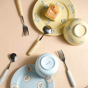 Bol à salade Style coréen, vaisselle pour le dîner assiette à Dessert de dessin animé assiettes à gâteaux aux fruits, yaourt bols en céramique 1 pièce - Product Image 2