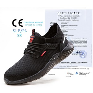 Flyknit Safety Shoes Men Steel Toe Anti Impact Puncture Resistant Breathable Low Top Lace Up Rubber Sole Black - Product Image 1
