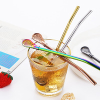 18/8 acier inoxydable réutilisable métal paille cuillère pratique Drinkware accessoires avec filtre cuillère pour facile à boire