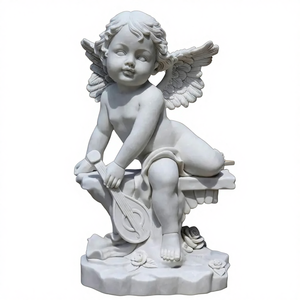 <span class=keywords><strong>Statue</strong></span> d'ange chérubin en marbre de pierre naturelle blanche Sculptée à la main Design européen Sculpture de jardin d'extérieur durable - Product Image 4