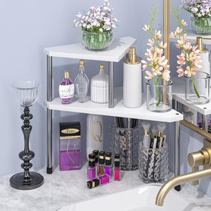 Mensola Angolare a 2 Livelli Regolabile in Acciaio Inox e Bambù CF, Organizzatore per Bagno e <span class=keywords><strong>Cucina</strong></span>, Portaoggetti per Cosmetici e Articoli da Toeletta - Product Image 6