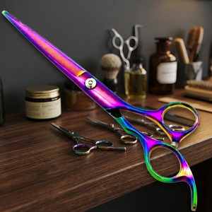 กรรไกรตัดผมสเตนเลสมือขวาเคลือบสีรุ้งเป็นมิตรต่อสิ่งแวดล้อม - Product Image 2