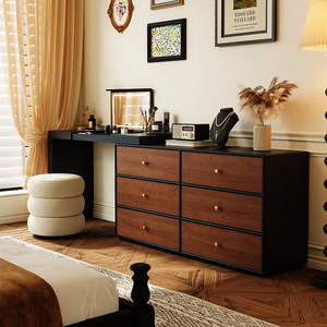 NKOL Minimalist <b>Simple</b> Solid Oak Retractable Dresser Combo Flip Top Vanity <b>Desk</b> Lighted Mirror Storage Floor Mount Bedroom - Product Image 1