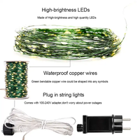 Guirlande lumineuse LED à basse tension en fil de cuivre vert avec télécommande pour la décoration de l'arbre de Noël, des mariages et des fêtes