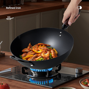 Wok en fonte pré-saison avec traitement de nitruration, sans produits chimiques, antiadhésif, pour sautés, avec couvercle - Product Image 5