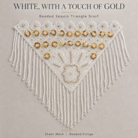 Foulard triangulaire blanc perlé à sequins, style bohème, en maille à franges, pour la danse et les tenues de festival, 30 cm