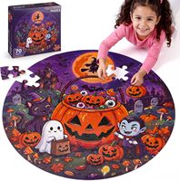 Puzzle en papier éducatif rond de 70 pièces, personnalisé directement en usine, avec boîte cadeau magnétique imprimée en couleur