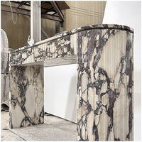 Table console ovale moderne en marbre Calacatta Viola avec pieds concaves et tiroirs pour la conception de projets de villas et d'hôtels