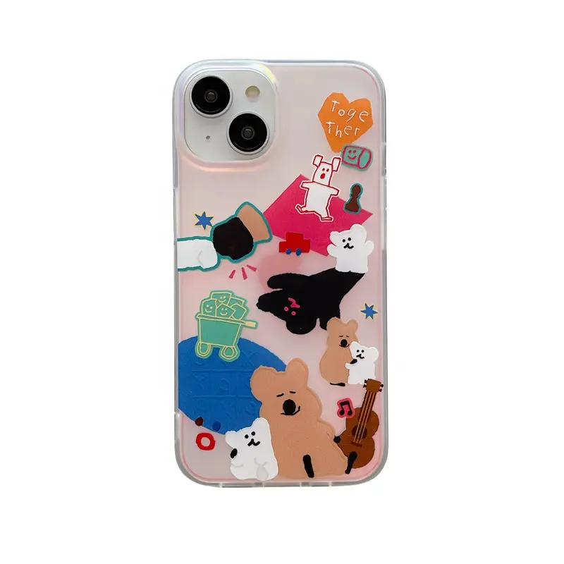 Fashion Funny Personality Cartoon Laser Cute Bear Mobile Phone Accessories Cover Case For iPhone 11 12 13 14 15 Pro Max