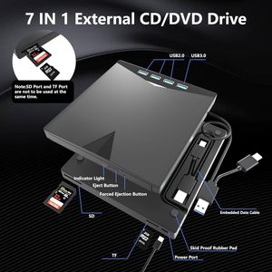 7-in-1 USB3.0 Loại-C Ổ đĩa quang bên ngoài di động CD DVD -/+ RW Player Burner với SD/TF khe cắm thẻ Nhà Văn cho Máy Tính Xách Tay PC - Product Image 5