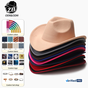 Sombreros de Vaquero de Fieltro con Logotipo Personalizado al por Mayor, Sombrero de Fieltro Occidental de Ala Ancha, Nueva Tendencia, Sombreros Fedora Clásicos para Mujer y Hombre - Product Image 1