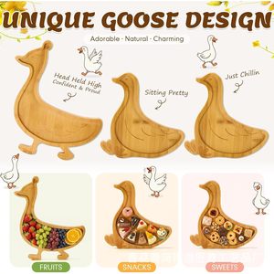 Silly Goose Wooden Serving <b>Tray</b> Set Duck Shape Fruit <b>Snack</b> Plate Natural Wood Food Safe Sturdy Durable Smooth Surface Easy Clean - Product Image 3