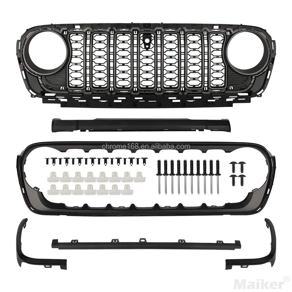 Maiker New Grille Para Jeep Wrangler JL 2024 Car Mesh Grille Acessórios Offroad Peças com/sem câmera