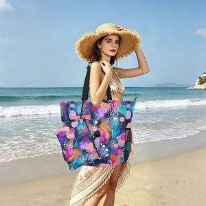 Bolsa de Playa Grande y Colorida 2 en 1, Portátil, de Poliéster Resistente, Antiarena, con Bolsillo, Personalizable, para Mujer, Verano - Product Image 3