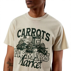 เสื้อยืดคอกลมแขนสั้นสีกากีสำหรับผู้ชาย Carrots Farmers Market ผ้าฝ้ายเจอร์ซีย์ 100% ลายพิมพ์ลำลอง ทรงปกติ - Product Image 5