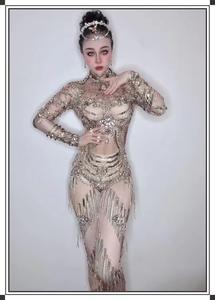 Monos de moda para mujer <span class=keywords><strong>con</strong></span> detalle de cristal <span class=keywords><strong>con</strong></span> <span class=keywords><strong>flecos</strong></span> y borlas Vestido de satén de Venta caliente para primavera Tamaño libre Transpirable - Product Image 2