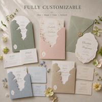 Ensemble d'invitations de mariage de luxe personnalisées, gaufrées, avec motif paysager végétal vintage, noms en feuille d'or et carte de réponse assortie