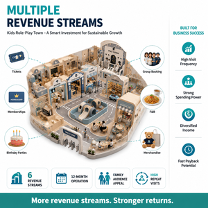 Centre de jeux intérieur Role Play City avec arches, façades de magasins, toboggans et route centrale, conception mini personnalisée, service <span class=keywords><strong>d</strong></span>'installation clé <span class=keywords><strong>en</strong></span> main - Product Image 2