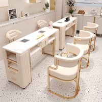 Meubles de salon professionnels, table de manucure en bois sur mesure, chaise, table à ongles en marbre, station pour la décoration de salon de beauté