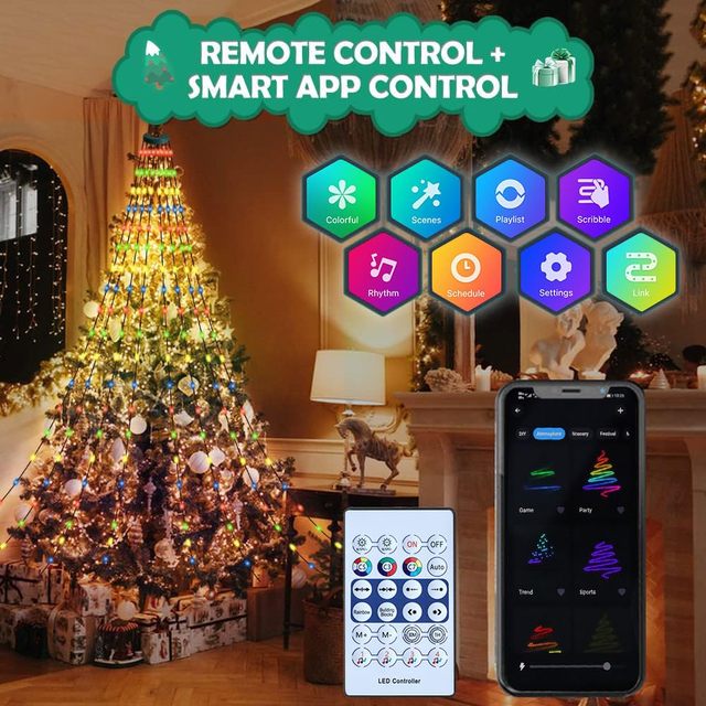 Music Sync RGBW 16 Lines Waterfall LED String Lights APP Remote Control Decorative Lighting  Christmas Tree Decoration
