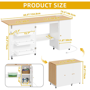 <span class=keywords><strong>Table</strong></span> à coudre <span class=keywords><strong>pliante</strong></span> au design moderne avec station de charge roulettes verrouillables multi-artisanat portes magnétiques et rangement caché - Product Image 6