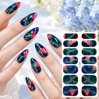 Stiker Kuku Tempel OEM Khusus Non-Toksik 14 Strip Warna Emerald Teal Blue Nebula Bling untuk Pesta Liburan