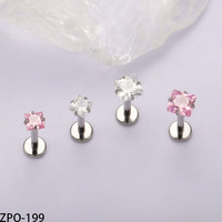 VIEN Jewellery ZPO-199 Bijoux de piercing personnalisés en Titane G23, Labret à dos plat avec Zircon Cubique (CZ) serti à griffes en forme de cœur et carré, pour Hélix et Tragus