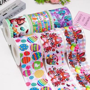 OKAY New Arrival Custom <strong>Easter</strong> <strong>Ribbon</strong> Rabbit and Egg Design 100% Polyester Minimum Order 100 Yards Gossgrain Fabric - Product Image 2