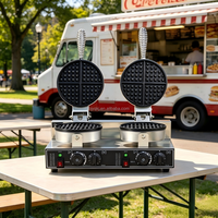 Gaufrier professionnel à double tête rotative pour gaufres belges - Équipement pour café de petite entreprise et chariot de petit-déjeuner mobile