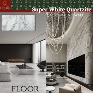 Dalles <span class=keywords><strong>de</strong></span> quartzite super blanc GOLDKING pour mur TV <span class=keywords><strong>de</strong></span> salon, découpe sur mesure, approvisionnement en gros, prêt pour les projets, design intérieur - Product Image 3