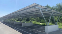 Système de carport solaire commercial, structure en acier modulaire, surface anodisée, auvent imperméable pour parkings, parcs industriels, PV