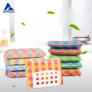 Brosse de nettoyage de cuisine en fil de fer et éponge jacquard en filament PP, orange, rouge, jaune, bleu, vert, 10g - Product Image 2