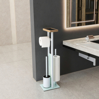 Offre Spéciale – Ensemble de Salle de Bain Moderne Écologique en Métal et Verre Blanc, Forme Carrée, Comprend un Porte-rouleau de Papier Toilette et une Brosse WC – Idéal pour Cuisine et Salle de Sport