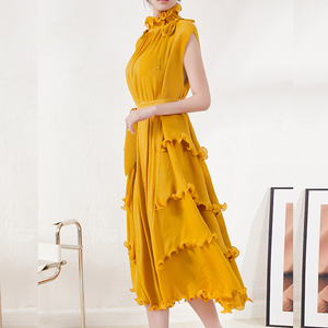 <span class=keywords><strong>Robe</strong></span> de soirée plissée à volants, couleur unie, ample et élégante, style Abaya de Dubaï, grande taille pour femmes rondes – Nouvelle collection très prisée - Product Image 5