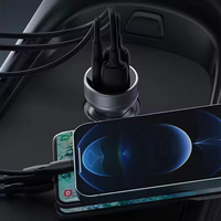 Pengisi Daya Mobil TKT 38W dari Aluminium Alloy dengan Pengisian Cepat PD 5V/3A Lampu LED untuk Port USB-C Ponsel Tablet Kit Mobil Adaptor Perjalanan