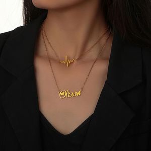 Personalized Jewelry Stainless Steel DIY <b>Custom</b> Letter Gold Plated <b>Name</b> <b>Necklace</b> for Women Couple Double Layers <b>Necklace</b> - Product Image 2