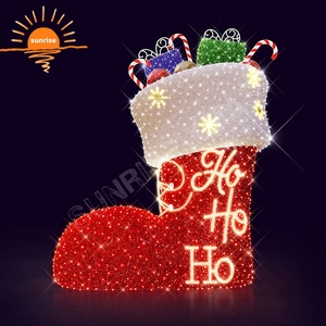 Chaussette de Noël LED festive avec motif lumineux « Ho Ho Ho » et cannes en sucre pour décoration extérieure imperméable de chapeaux de fêtes - Product Image 1