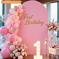Standing backdrop lengkung logam warna pink dengan penutup spandex, dekorasi lengkung untuk pernikahan, bunga buatan, balon, dan kit rangkaian bunga.