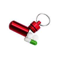 Mini boîte de rangement de bouteille de pilule de poche d'alliage d'aluminium avec le porte-clés