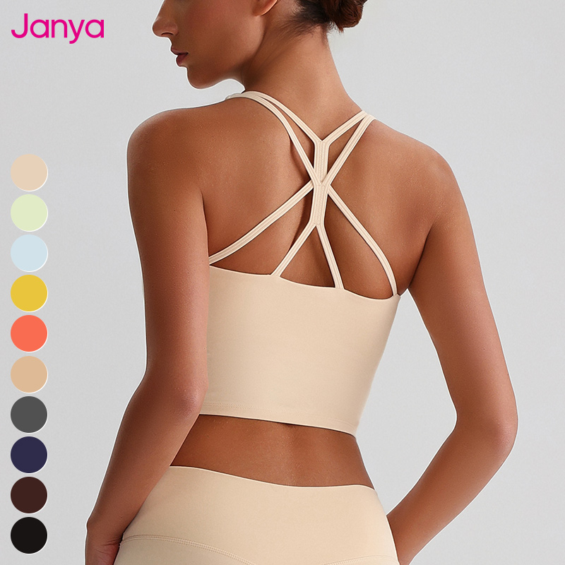 Janya Sleeveless Breathable Gym Fitness Tops Shockproof Cross Back Sports Bra Recycled Fabric Quick Dry Yoga Tank Top for Women
