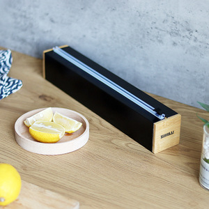 Coupe-film alimentaire magnétique en bambou noir 1 couche, boîte de rangement de cuisine, outil multifonctionnel - Product Image 4