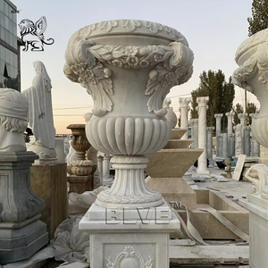 BLVE Vaso Grande da <span class=keywords><strong>Giardino</strong></span> in Marmo Bianco Scolpito a <span class=keywords><strong>Mano</strong></span> Fioriera in Pietra Naturale Urna in Marmo - Product Image 2