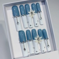 Tacana 10 pièces Faux ongles à presser faits main 5.0 Longs, motif floral tubulaire, strass, perles en acier, style européen séduisant, capsules d'ongles 3D à couverture complète