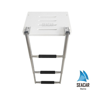 Échelle de bateau Seacar en acier inoxydable 304, plateforme blanche avec poignée courbée, trois marches rétractables, matériel marin - Product Image 2